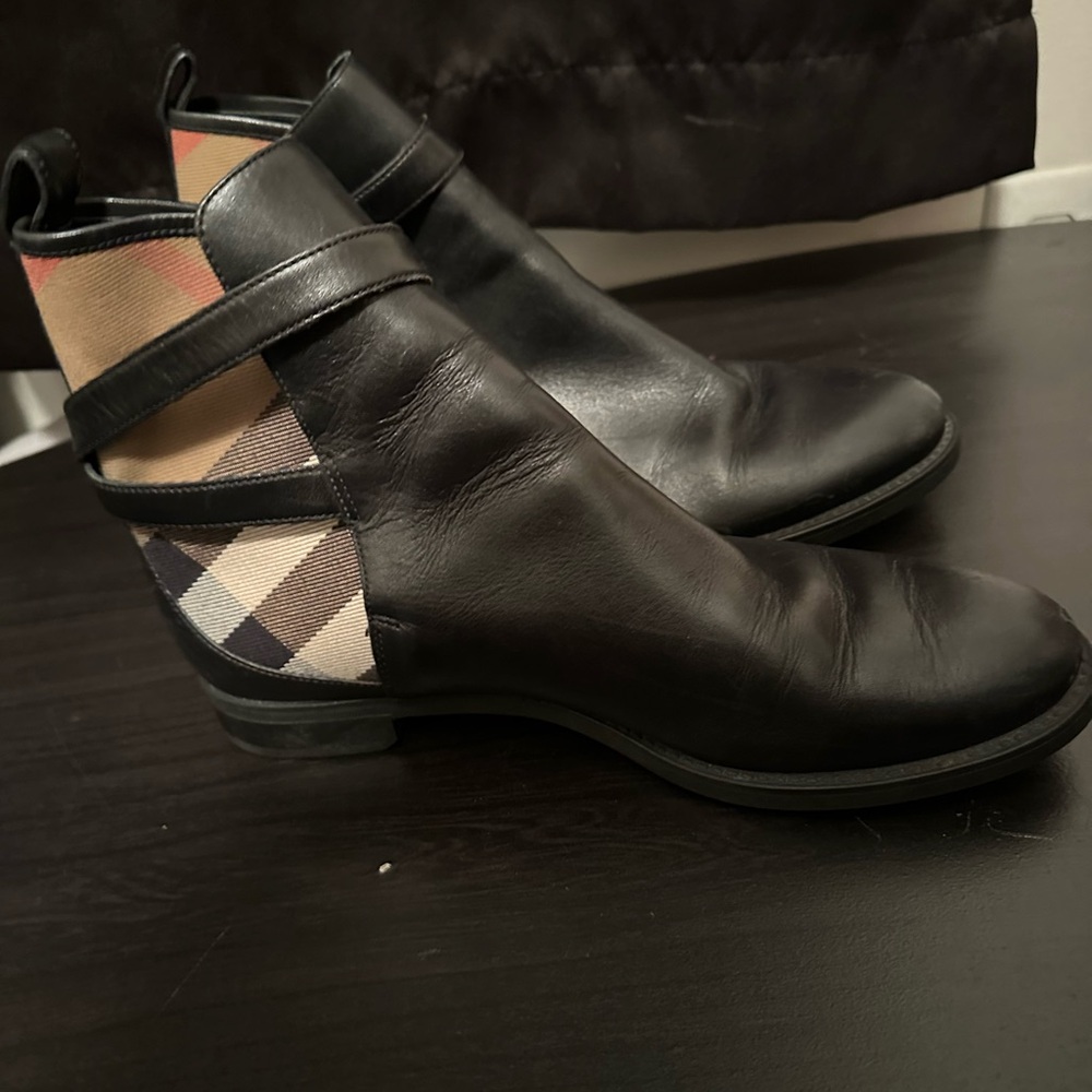 Burberry Leather Plaid Chelsea Boots